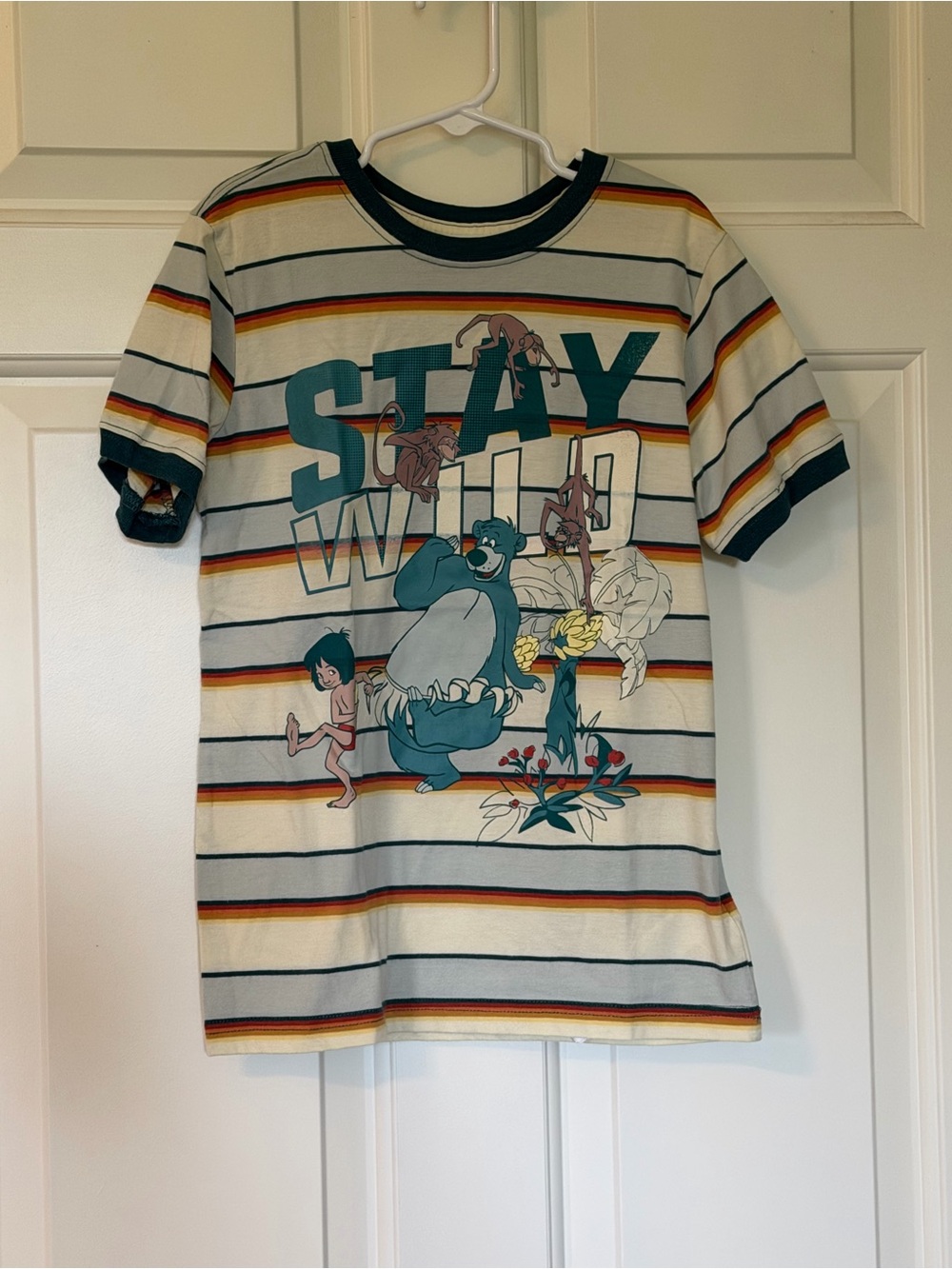 Disney Striped 'Stay Wild' Jungle Book Tee in Cream, Teal & Orange Accents
